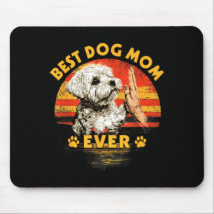 Tapis De Souris Maltese maman rétro coucher de soleil chien drôle