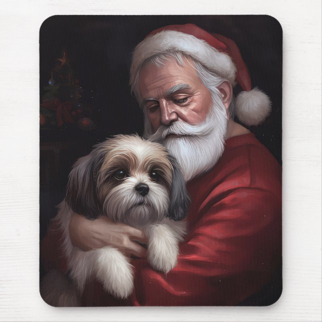 Tapis De Souris Malti Tzu Avec Noël Festif Du Père Noël (Devant)