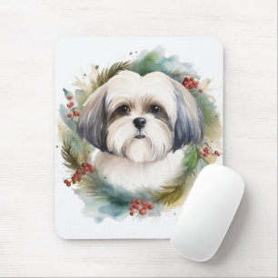 Tapis De Souris Malti Tzu Christmas Wreath Festive Pup