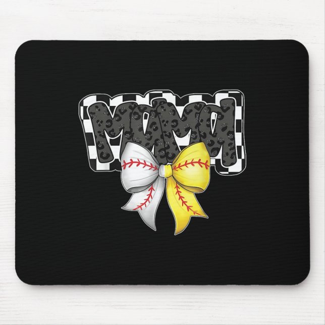 Tapis De Souris Mama Coquette Bow Jeu Jour Baseball Softball Cheva (Devant)