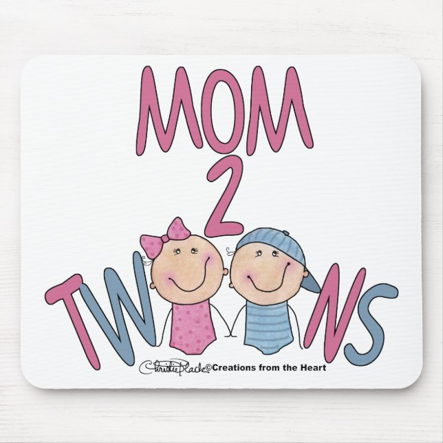 Tapis De Souris Maman 2 jumeaux garçon et fille (Devant)