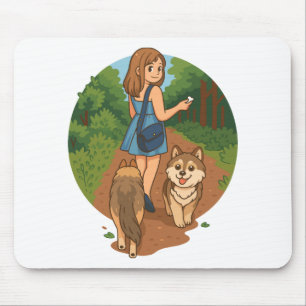 Tapis De Souris Maman Chien Mignon Marchant avec des Chiots sur un