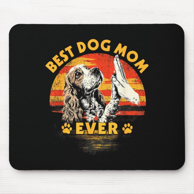 Tapis De Souris Maman cocker spaniel coucher de soleil rétro drôle (Devant)