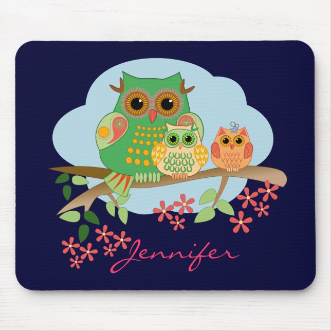 Tapis De Souris Maman de hibou avec ses enfants et Mousepad nommé (Devant)
