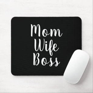 Tapis De Souris Maman Femme Boss noir blanc script personnalisé mi