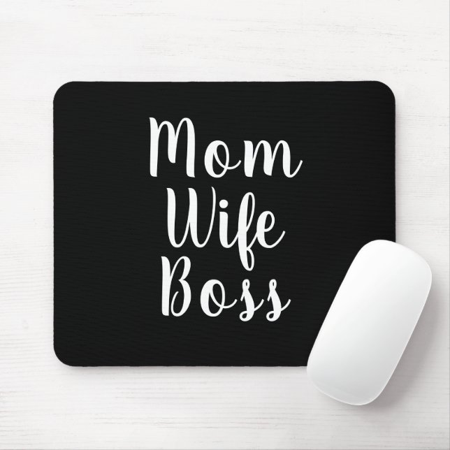 Tapis De Souris Maman Femme Boss noir blanc script personnalisé mi (Avec souris)