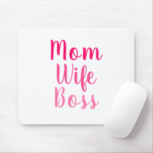 Tapis De Souris Maman Femme Boss rose blanc script personnalisé mi