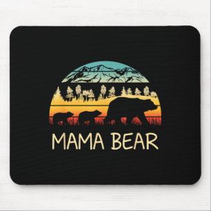 Tapis De Souris Maman ours avec 2 oursons montagnes rétro fête des
