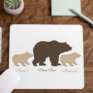 Tapis De Souris Maman Ours Personnalisée Avec 2 Noms d'Enfants Cad
