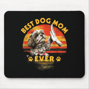 Tapis De Souris Maman shih tzu coucher de soleil rétro drôle journ