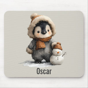 Tapis De Souris Manchot d'hiver avec motif de bonhomme de neige