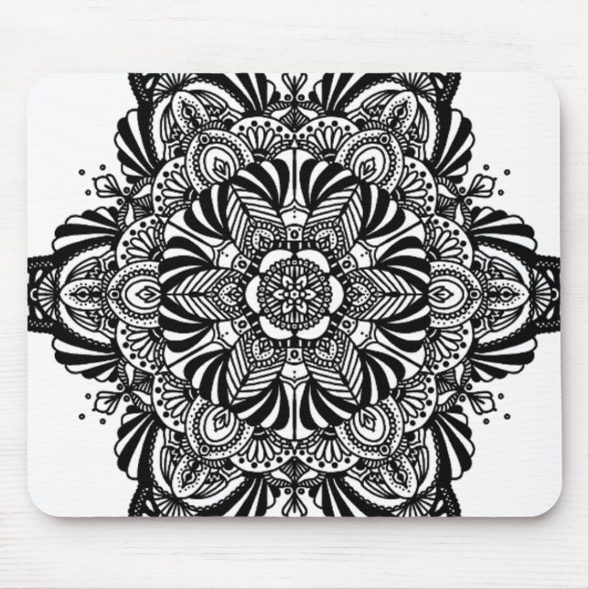 Tapis De Souris Mandala 2 - Noir et Blanc (Devant)