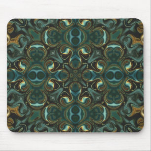 Tapis De Souris Mandala abstrait symétrique émeraude et or