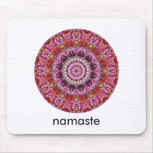 Tapis De Souris Mandala Art Namaste rond rouge, rose et violet