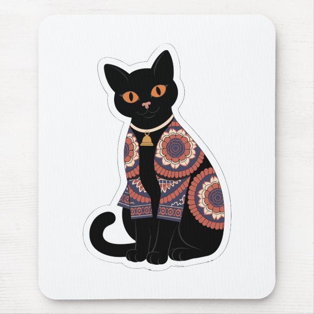 Tapis de souris Mandala Black Cat Bell Collar (Devant)