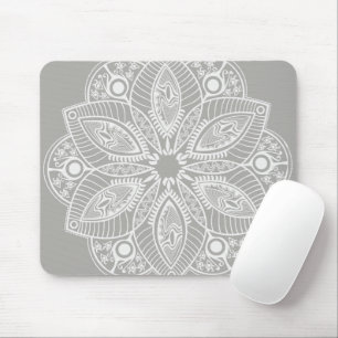 Tapis De Souris Mandala blanc exotique sur Arrière - plan gris