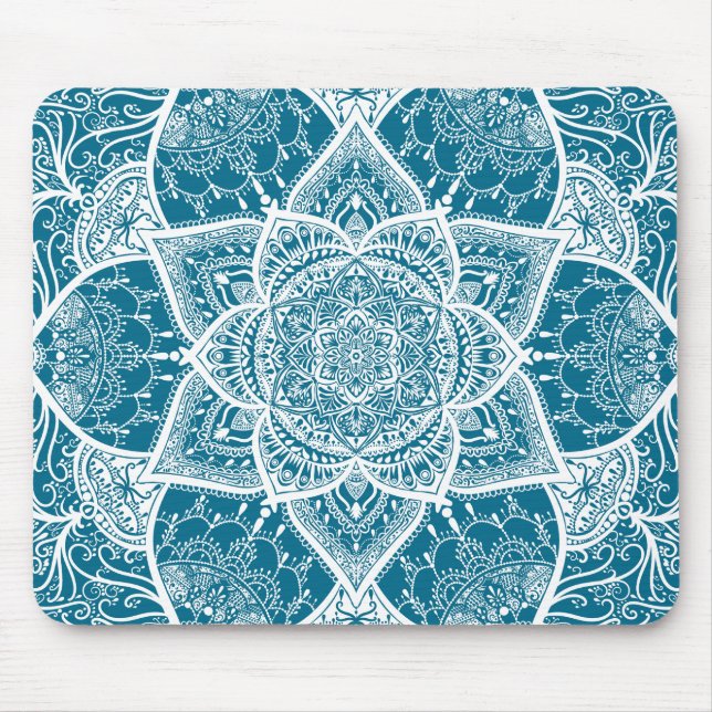 Tapis De Souris Mandala bleu et blanc - Loergann en Woad (Devant)