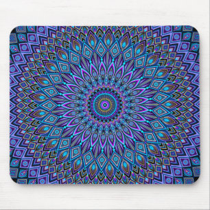 Tapis De Souris Mandala Boho bleu Turquoise violet Peacock Gold Ma