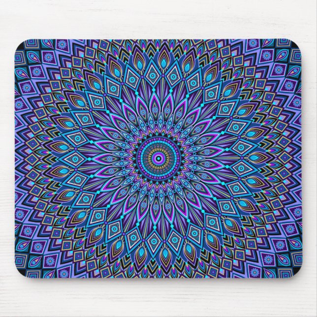 Tapis De Souris Mandala Boho bleu Turquoise violet Peacock Gold Ma (Devant)