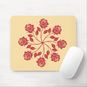 Tapis De Souris Mandala circulaire de roses rouges élégantes