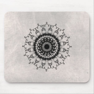 Tapis De Souris Mandala Damask Yoga noir et blanc Art élégant