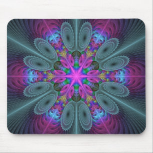 Tapis De Souris Mandala De Centre Coloré Fractage Art Avec Rose