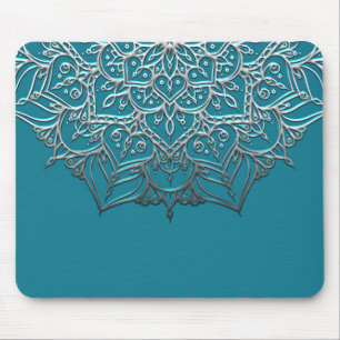 Tapis De Souris Mandala élégant minimal marocain bleu-vert et arge
