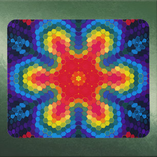 Tapis De Souris Mandala Hexagonal Rouge Jaune et Bleu