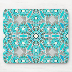 Tapis De Souris Mandala motif, turquoise, gris argenté et blanc