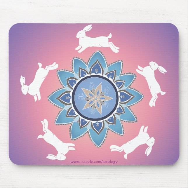 Tapis De Souris Mandala Mousepad (Teal) de lapin de danse (Devant)