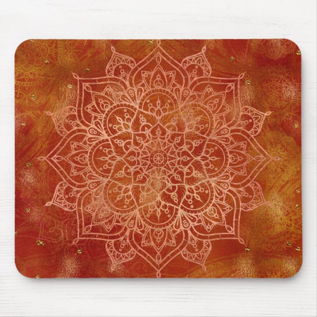 Tapis De Souris Mandala orange et Glamour doré Moderne et Chic (Devant)