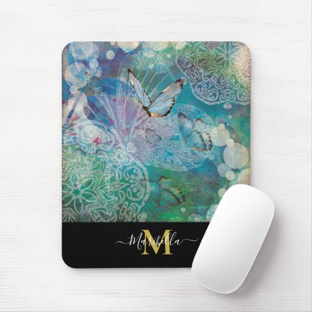 Tapis de souris Mandala Papillon Personnaliser Mon (Avec souris)