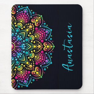 Tapis De Souris Mandala peint aux points arc-en-ciel