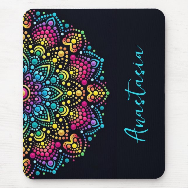 Tapis De Souris Mandala peint aux points arc-en-ciel (Devant)