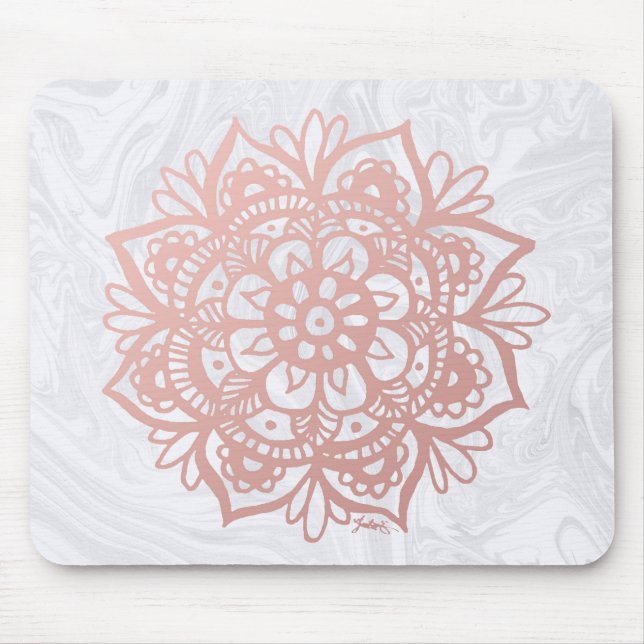 Tapis De Souris Mandala Rose Gold sur le Marbre blanc Mousepad (Devant)