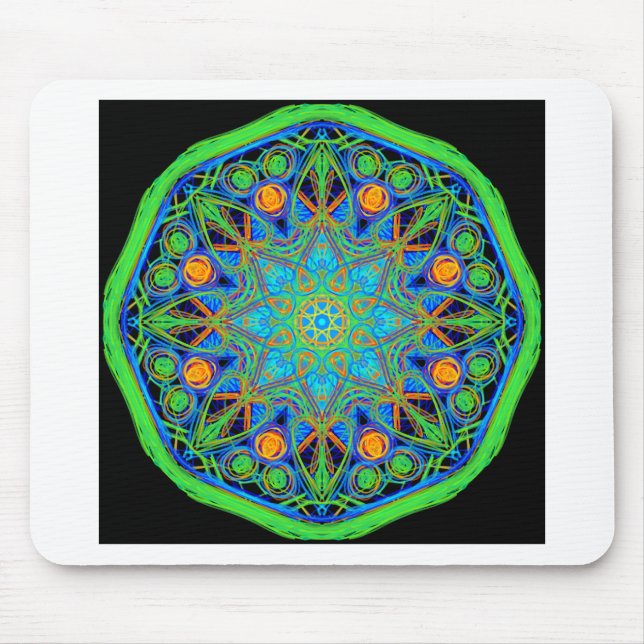 Tapis De Souris Mandala Vert Bleu (Devant)
