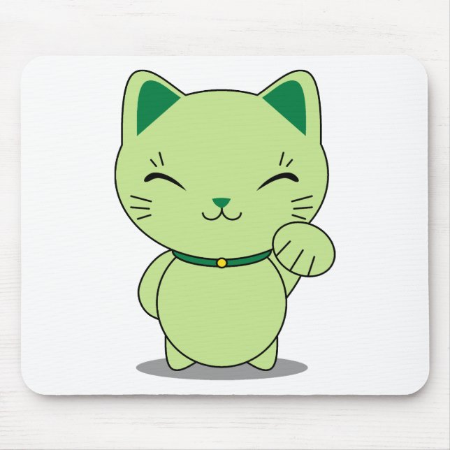 Tapis De Souris Maneki Neko - chat chanceux vert (Devant)
