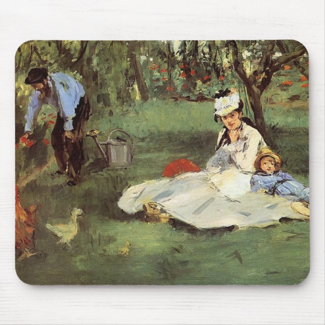 Tapis De Souris Manet Impressionniste Français Famille Jardin Pein (Devant)