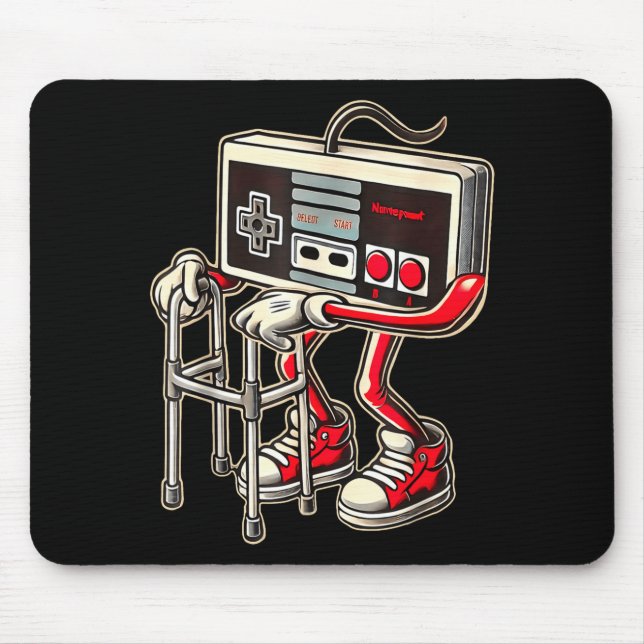 Tapis De Souris Manette de jeu vidéo rétro avec déambulateur drôle (Devant)