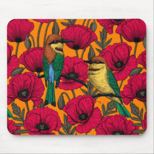 Tapis De Souris Mangeurs d'abeilles et pavots sur orange