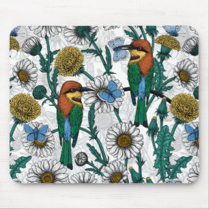 Tapis De Souris Mangeurs d'abeilles, papillons bleus et marguerite
