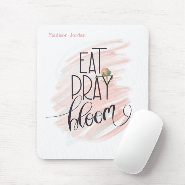 Tapis De Souris Mangez Pray Bloom Rose Monogramme Nom (Avec souris)