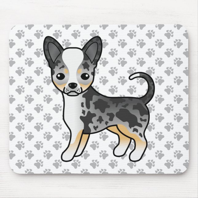 Tapis De Souris Manteau bleu Merle Smooth Chihuahua Chig & Paws (Devant)