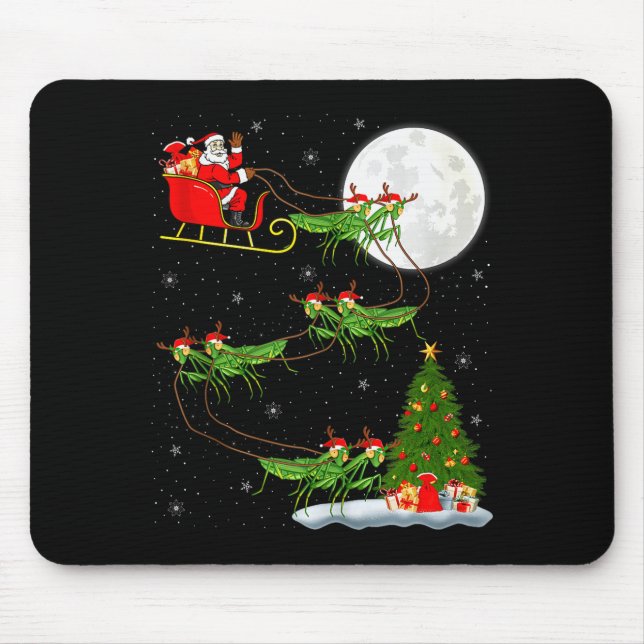 Tapis De Souris Mantis Insect Santa Sleigh Flying Funny Magical Ch (Devant)