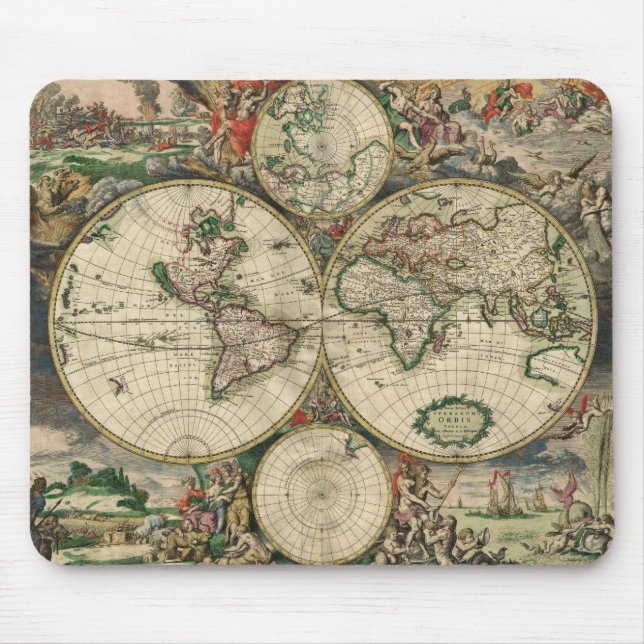 Tapis De Souris Map de Gerard Van Schagen's du monde, 1689 (Devant)