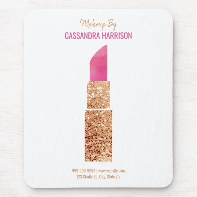 Tapis De Souris Maquillage Artiste Gold Sequin Aquarelle Beauté Sa (Devant)