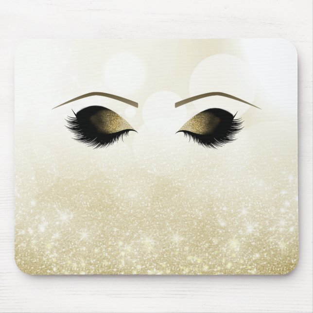 Tapis De Souris Maquillage Glam Gold Yeux & Cils Personnalisés (Devant)