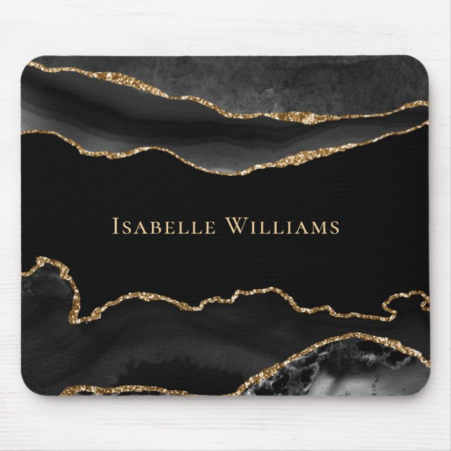 Tapis De Souris Marble Agate Black Gold Elegant Chic Personalized  (Devant)