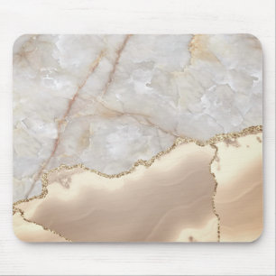 Tapis De Souris Marbre à la crème dorée géométrique Cool