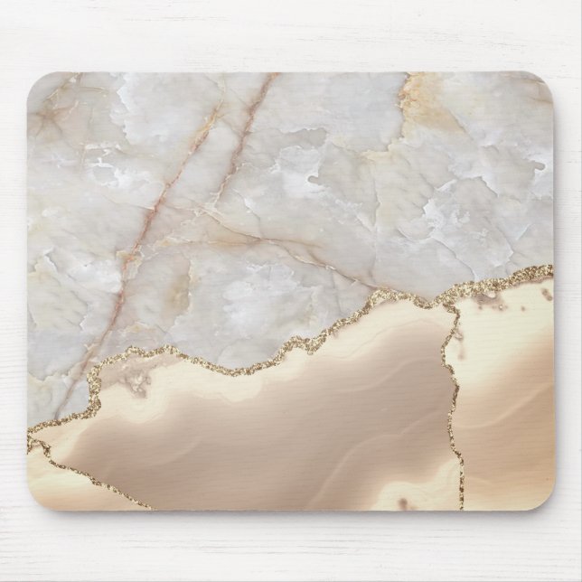 Tapis De Souris Marbre à la crème dorée géométrique Cool  (Devant)
